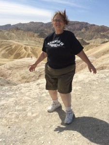 Trying not to be blown away at Zabriskie Point.