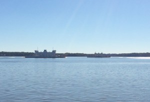Ferries passing in the James River