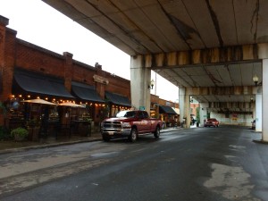 Appaachian Grill with flo under bridge