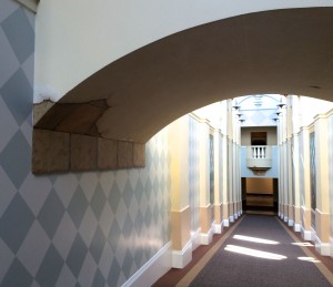 Hallway with faux brick