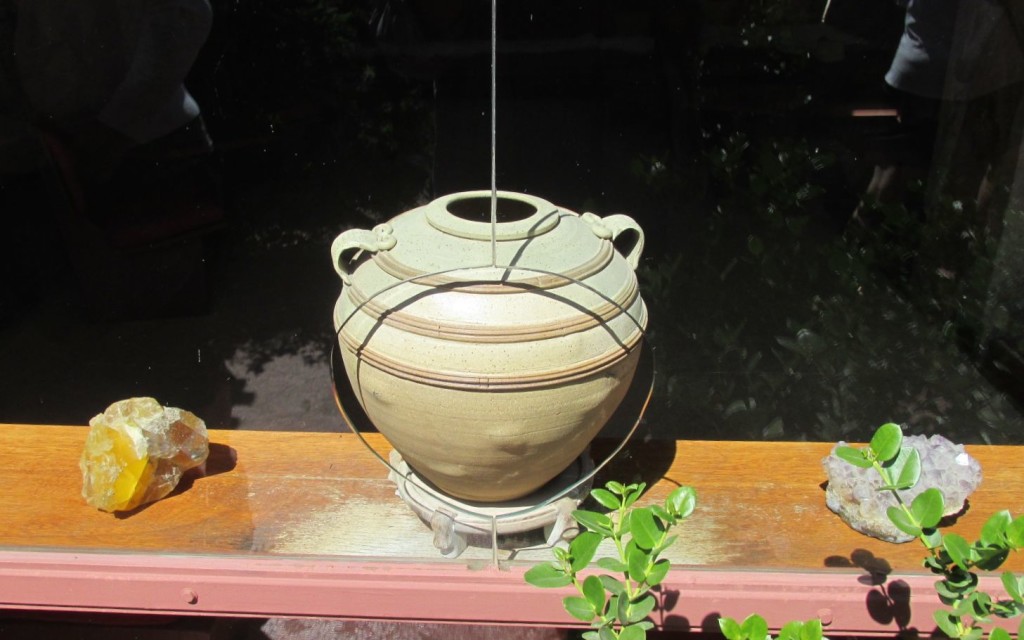 pot sticking out through glass