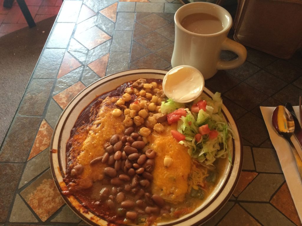 Cheese Enchildas with beans and pozole