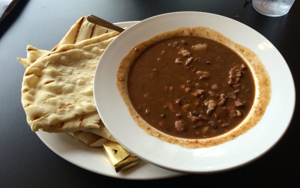 Cliff dwellers bean soup with ash bread at Twin Rocks cafe