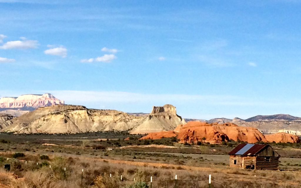 Old cabin in landscape