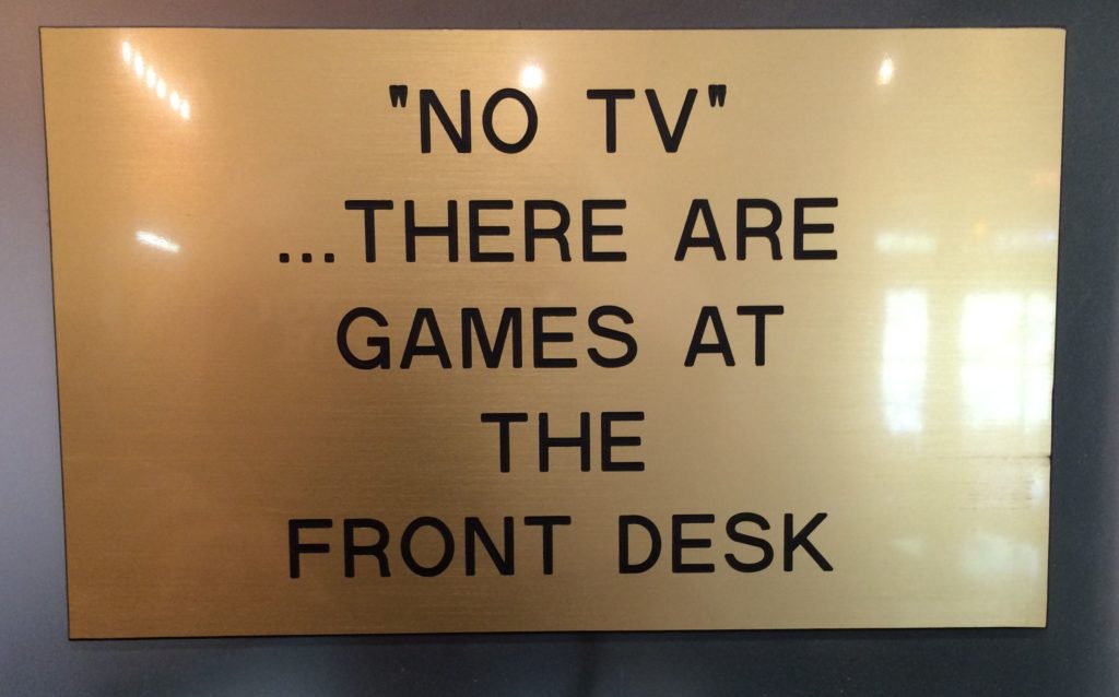 sign in lodge lobby - no TV