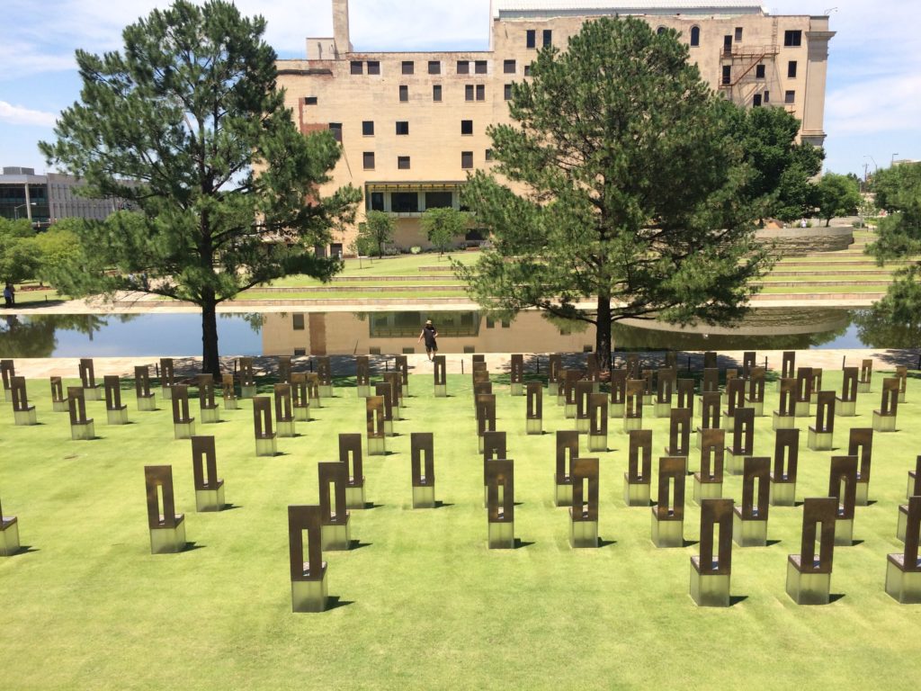 Looking down at the empty chairs
