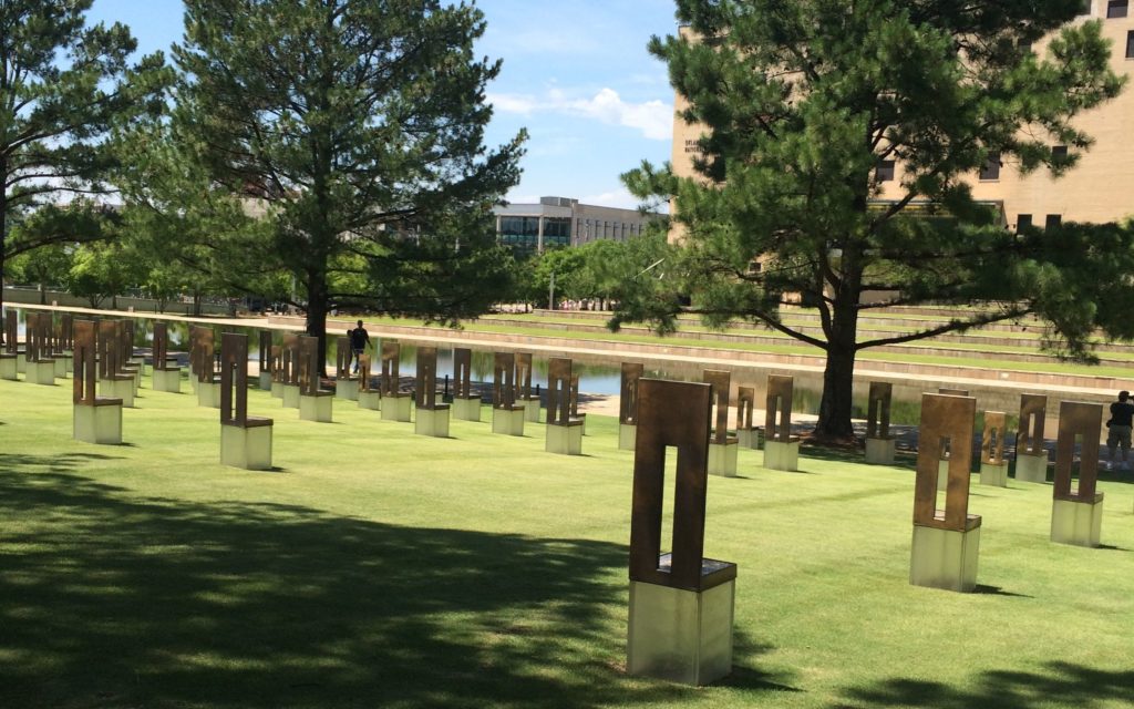 chairs facing the pond