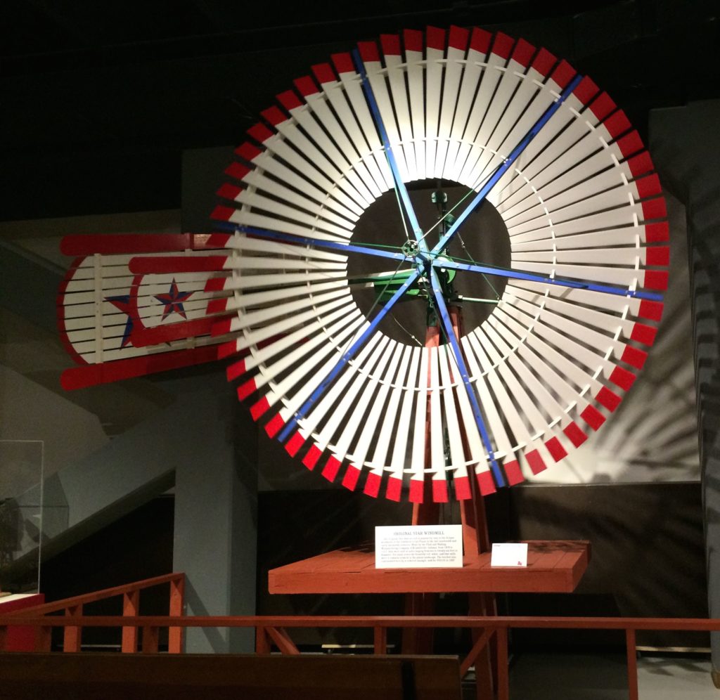 red white and blue windmill