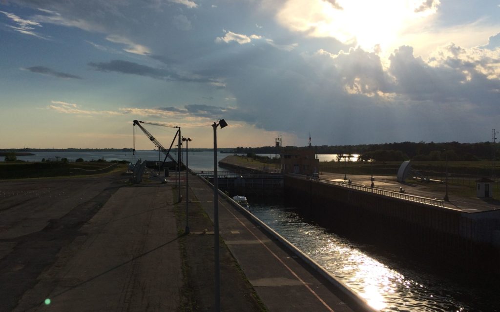 two little boats getting ready to leave the lock